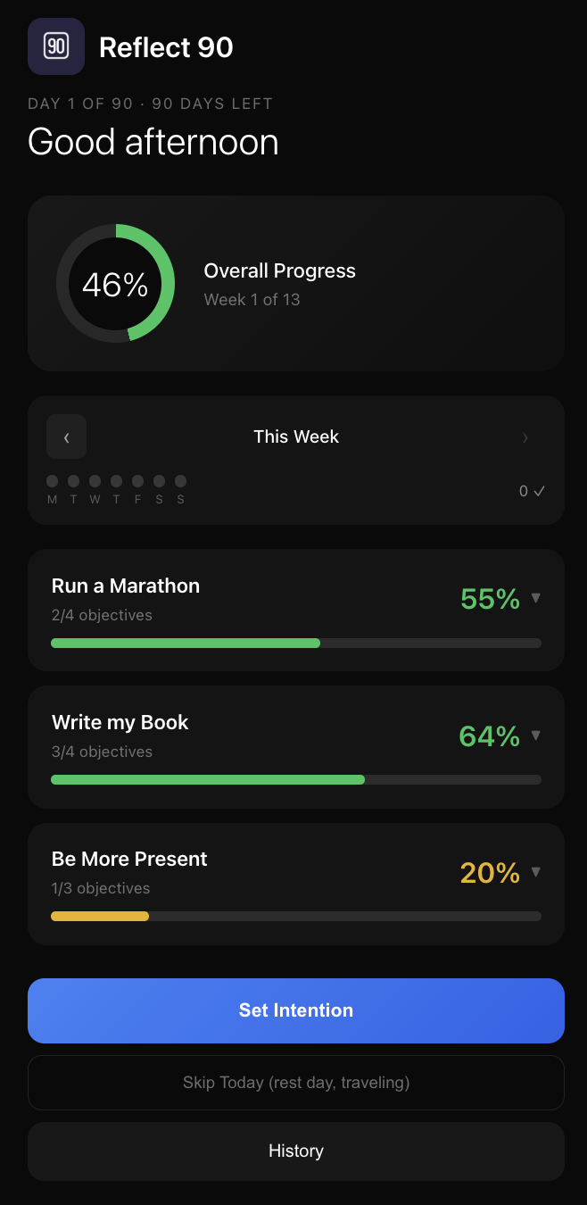 Reflect 90 - 90-Day Reflection & Goal Tracking App